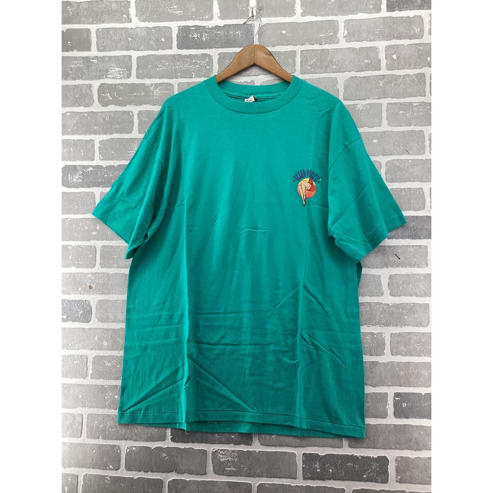 Vintage Ocean Pacific T Shirt XL Teal Green Pin Up Graphic Made in USA 80s OP